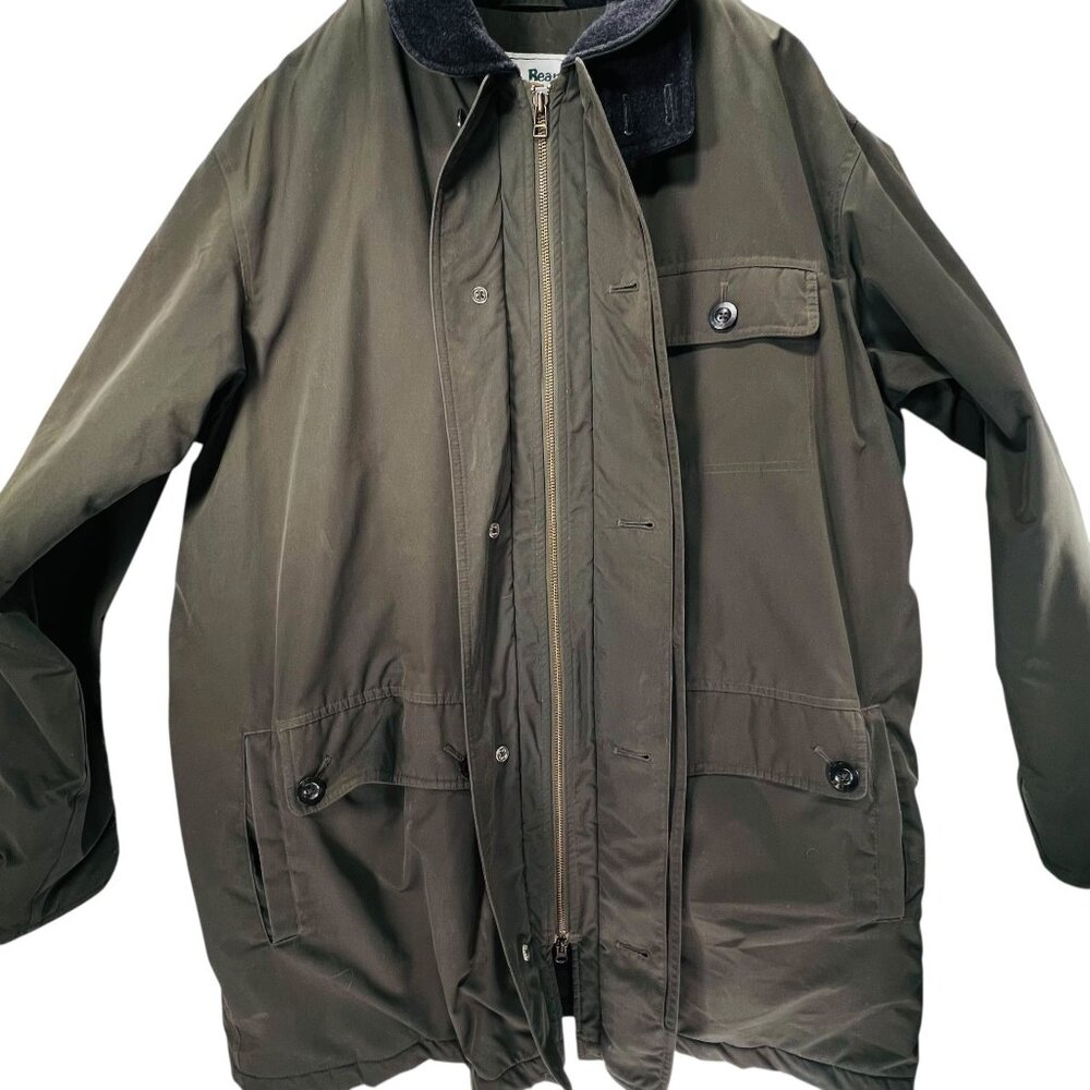 LL Bean Barn Coat Tall Lg Wool Blend Plaid Lining Chore Jacket Insulated Green - Picture 10 of 16